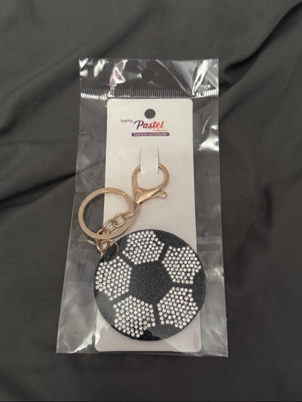 Pastels Black‎ & Gold Crystal Soccer Ball Keyring